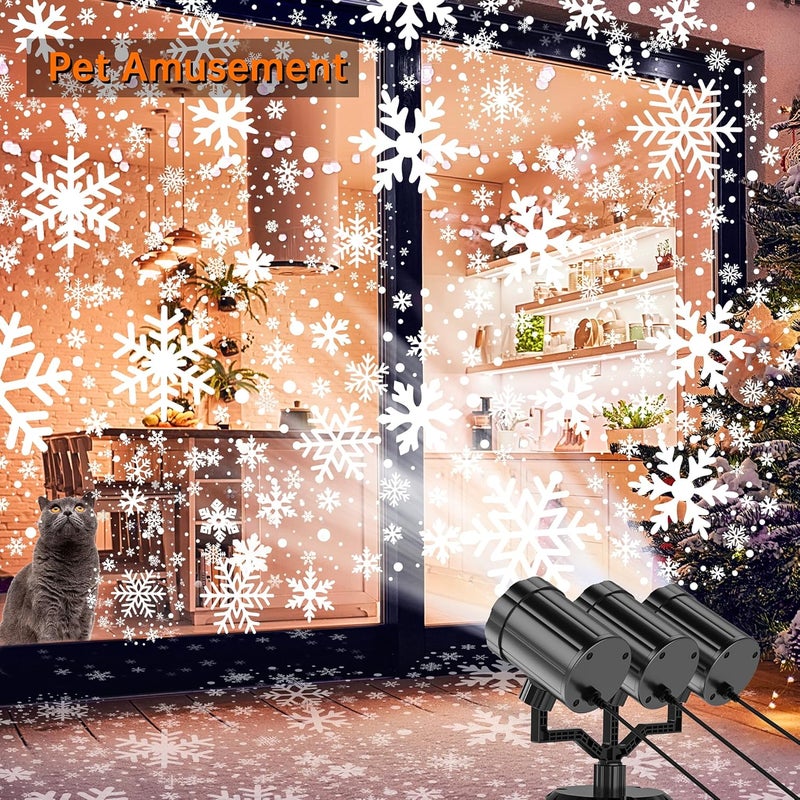 GUSODOR Christmas Projector Lights Outdoor, Upgraded Snowflake Projector IP65 Waterproof LED Snow Projection Lights for Indoor Outdoor Christmas Decoration, Holiday, Yard Decor-Three-Head A - Image 4